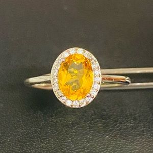 Citrine halo style silver plated ring